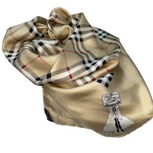 burberry 100% authentic vintage SILK hand rolled sewn Nova Check khaki blk scarf